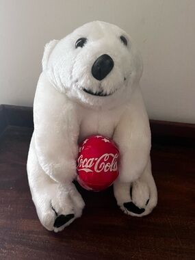 Vintage 1998 Polar Bear Holding Coca-Cola Ball Toy